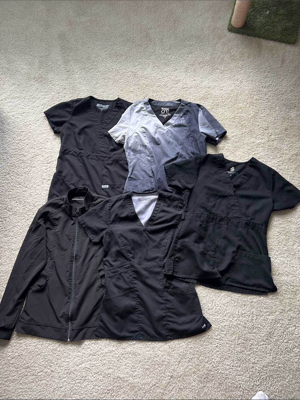 Black Scrub Jacket & 4 Top Set Lot XS & S